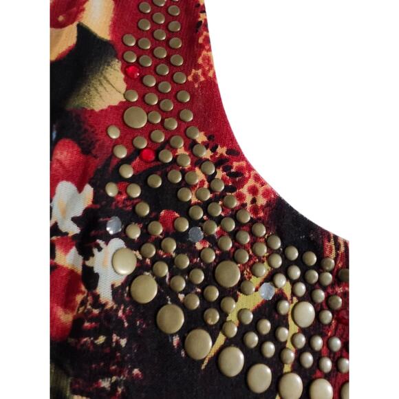 Caleaas Womens Plus Size 3X Red Long Sleeve Midi Dress Grommets & Jewel Neckline - Picture 8 of 12